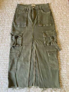 Pacsun Olive Green Cargo Pocket Midi Skirt with Front Slit